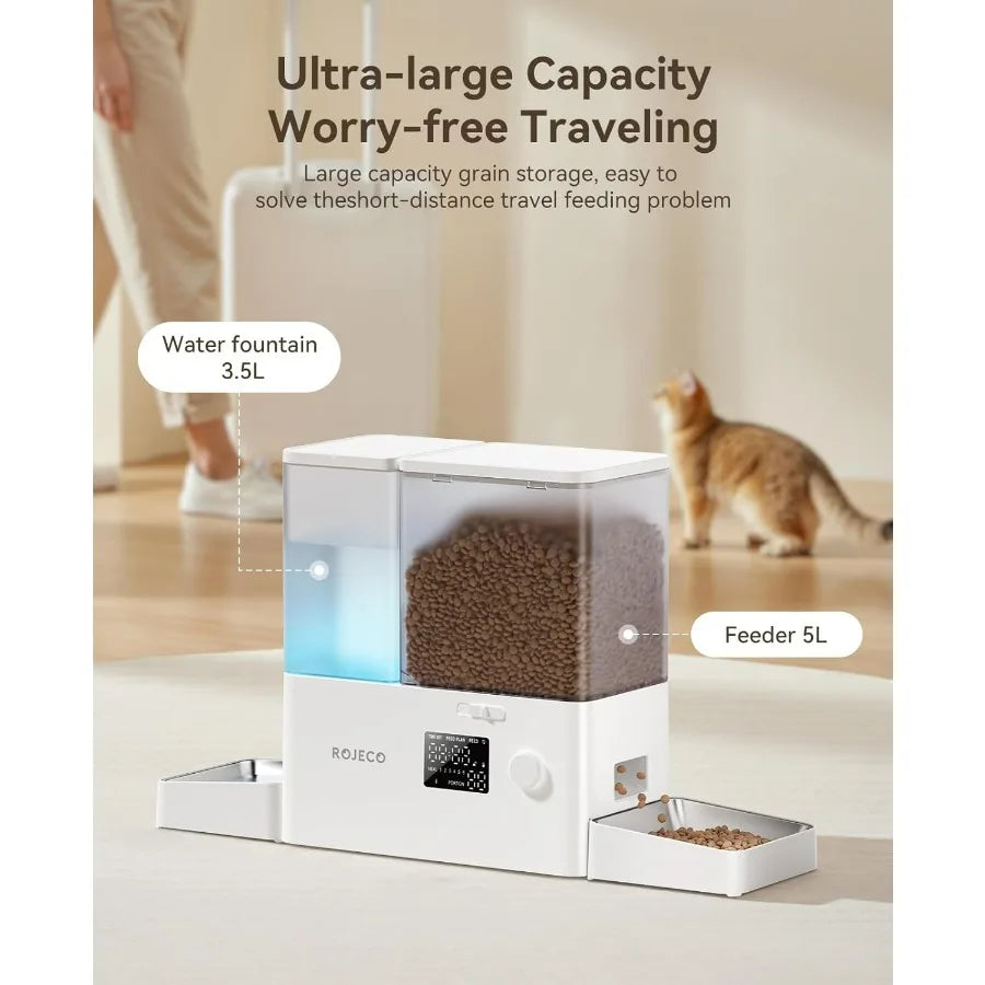 36Cups 8.5L Pet Automatic Cat Feeder and Gravity Water Dispenser with Stainless Steel Bowls 2in1 Set for Cats Small Dogs Puppie