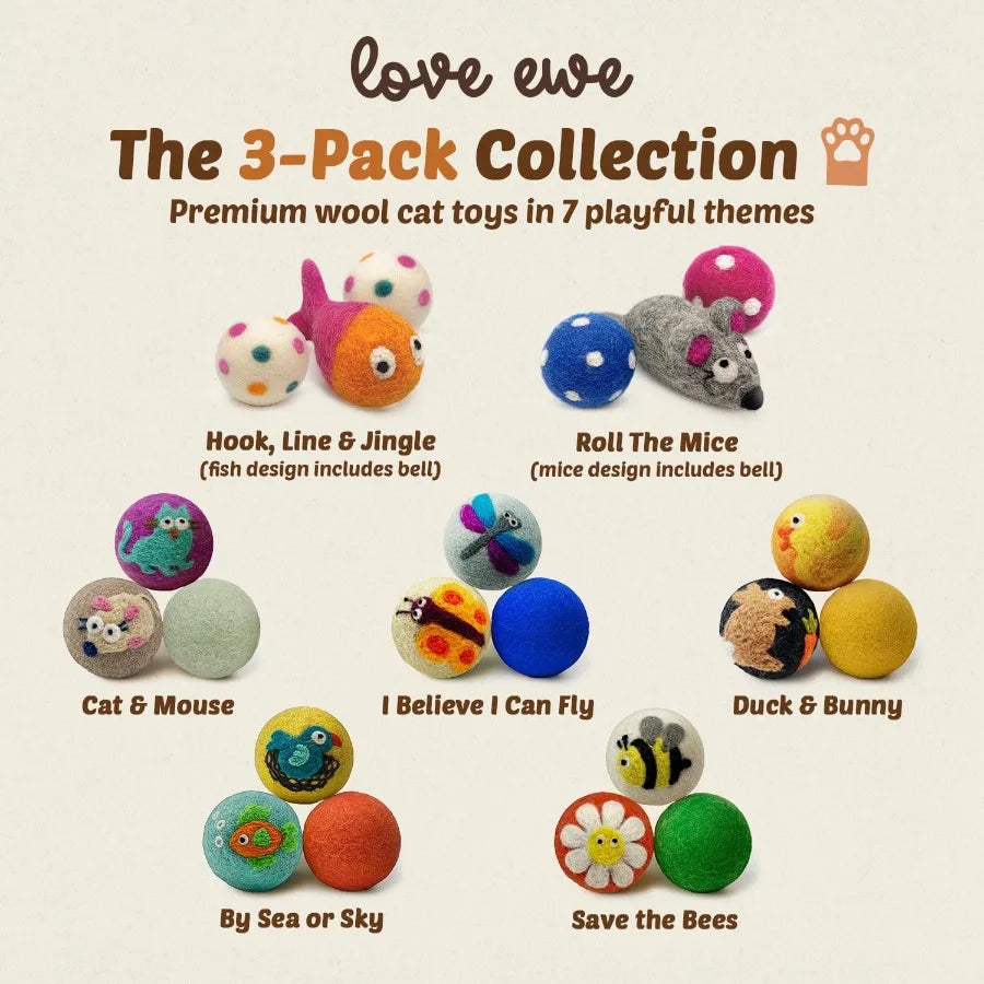 Hustle Blush Wool Felt Balls 3 Pack Love Ewe Pet Supplies 2 in Felted Wool Cat Toys 100 New Zealand Wools Felt Cat Toys Handmad