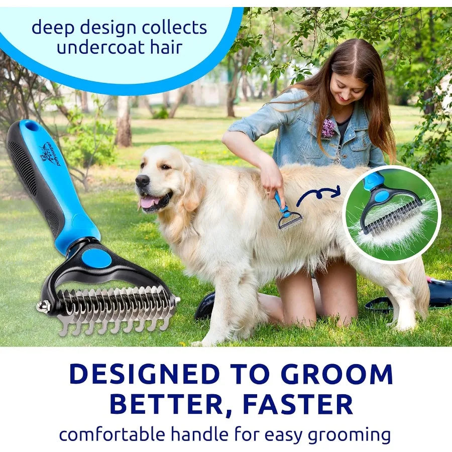 Deshedding Brush DoubleSided Undercoat Rake for Dogs Cats Shedding Comb and Dematting Tool for Grooming Extra Wide Ideal for Da
