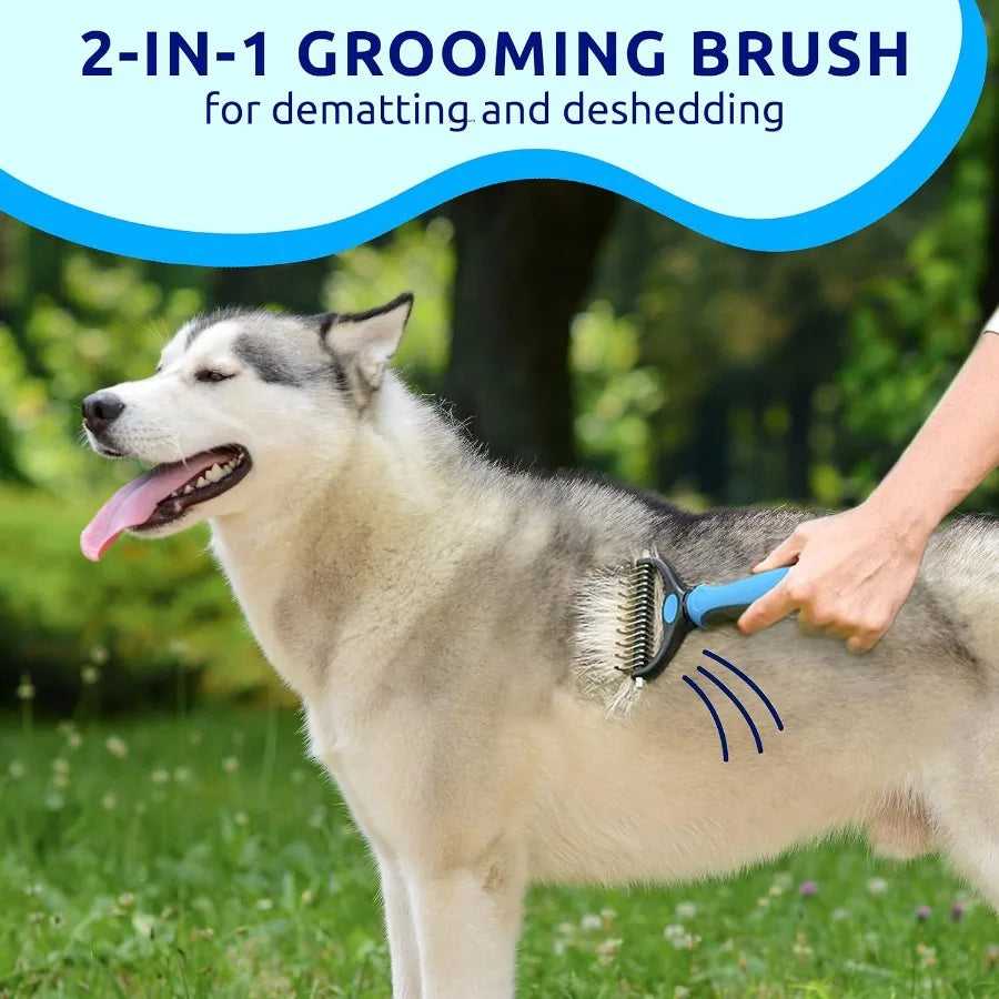 Deshedding Brush DoubleSided Undercoat Rake for Dogs Cats Shedding Comb and Dematting Tool for Grooming Extra Wide Ideal for Da
