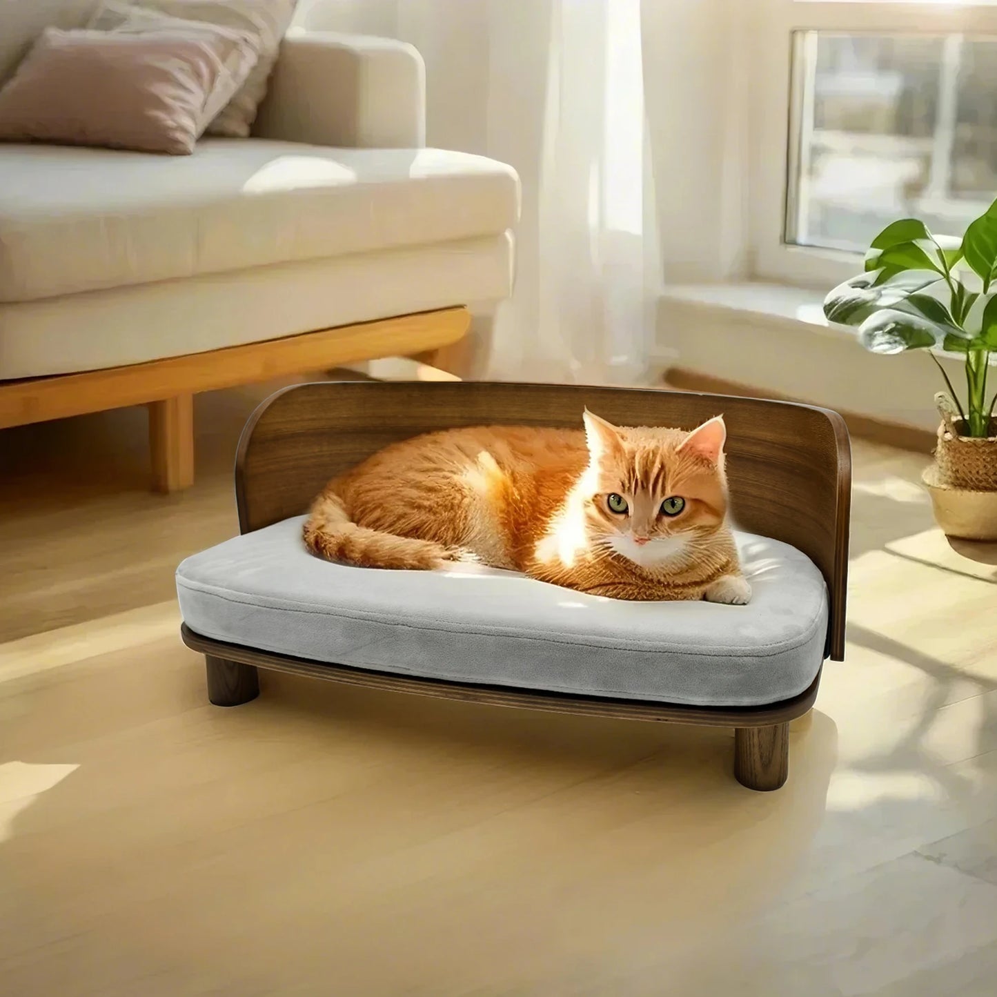 BingoPaw S/M Elevated Cat Bed Wooden Indoor Cat Couch Bed, Pet Sofa Chair Lounge for Kitty, Puppy or Small Animal