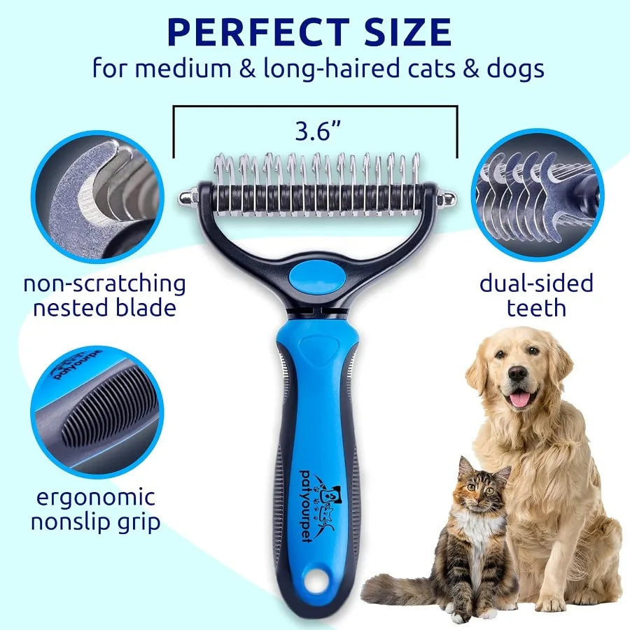 Deshedding Brush DoubleSided Undercoat Rake for Dogs Cats Shedding Comb and Dematting Tool for Grooming Extra Wide Ideal for Da