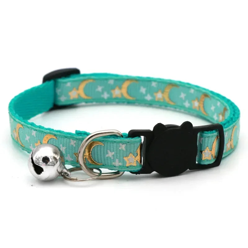Cat Collar With Bell Cartoon Star Moon Dog Puppy Cat Kitten Collar Adjustable Safety Bell Ring Necklace Cat Jewelry For cats