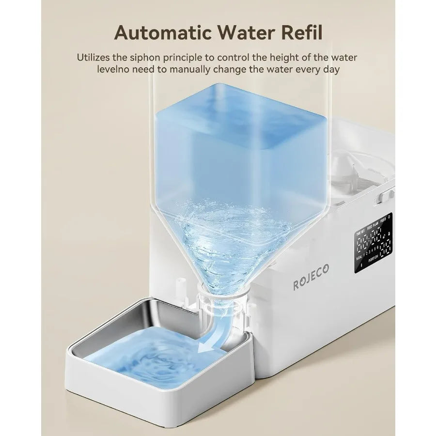 36Cups 8.5L Pet Automatic Cat Feeder and Gravity Water Dispenser with Stainless Steel Bowls 2in1 Set for Cats Small Dogs Puppie