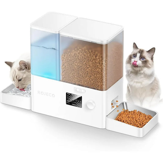 36Cups 8.5L Pet Automatic Cat Feeder and Gravity Water Dispenser with Stainless Steel Bowls 2in1 Set for Cats Small Dogs Puppie