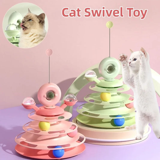 4 Levels Cat Toy Tower Turntable Roller Balls Toys Interactive Intelligence Pets Toys Training Track Puzzle Funny Games Accessor