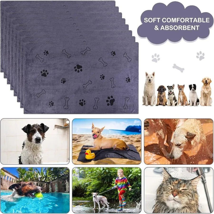 8 Pcs Dog Towels for Drying Dogs Cats Pet Towels Bulk Puppy Microfiber Quick Drying Paw Bath Bathing Supplies Absorbent for Med
