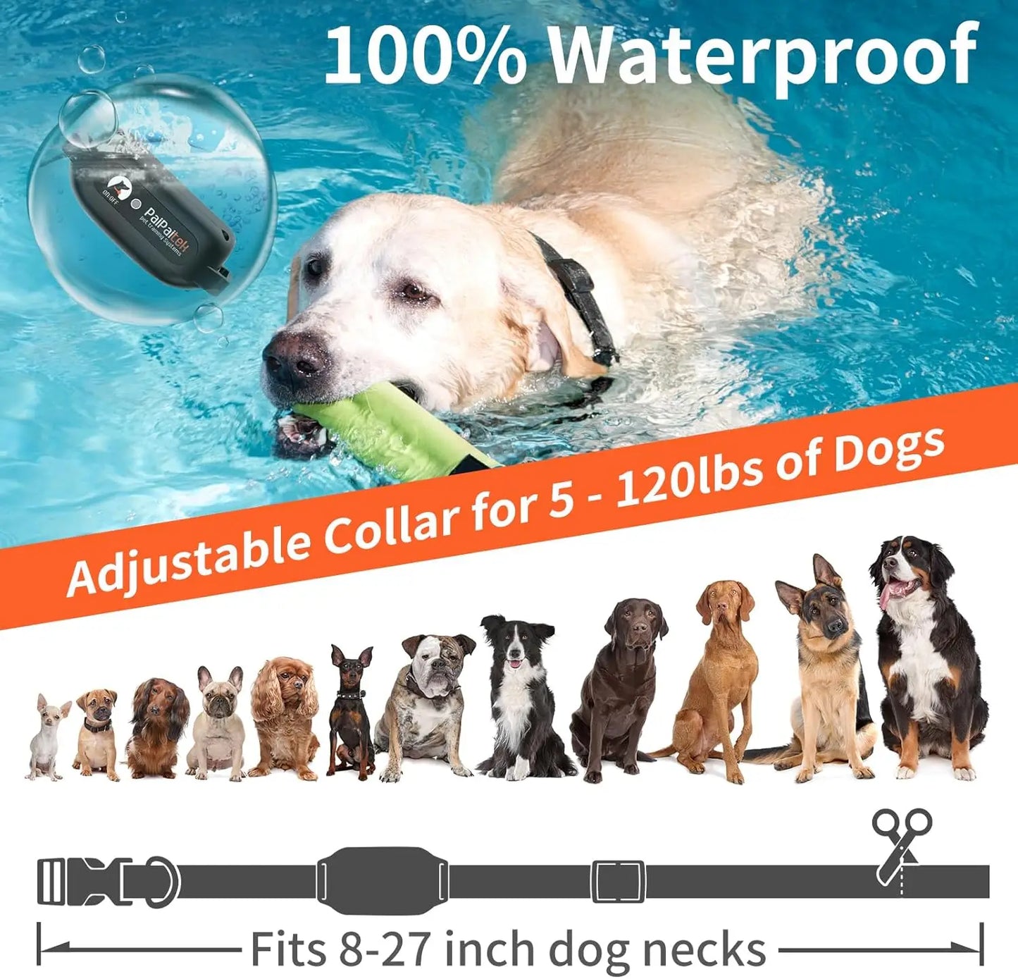 Waterproof Dog Training Collar with Remote, Vibration & Beep Only, No Shock, Adjustable for Dogs 5-120 lbs