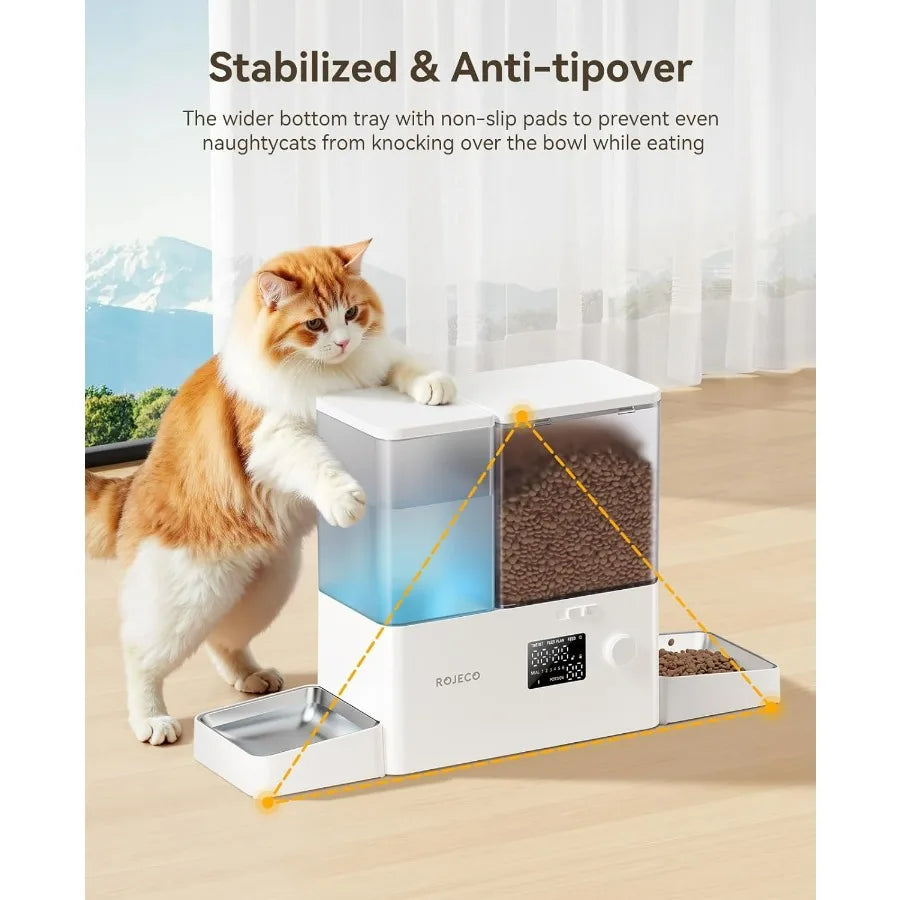 36Cups 8.5L Pet Automatic Cat Feeder and Gravity Water Dispenser with Stainless Steel Bowls 2in1 Set for Cats Small Dogs Puppie