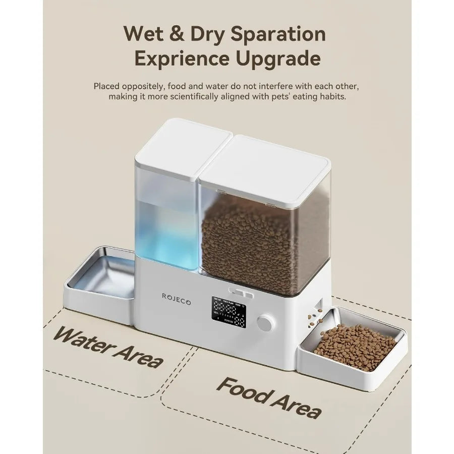 36Cups 8.5L Pet Automatic Cat Feeder and Gravity Water Dispenser with Stainless Steel Bowls 2in1 Set for Cats Small Dogs Puppie