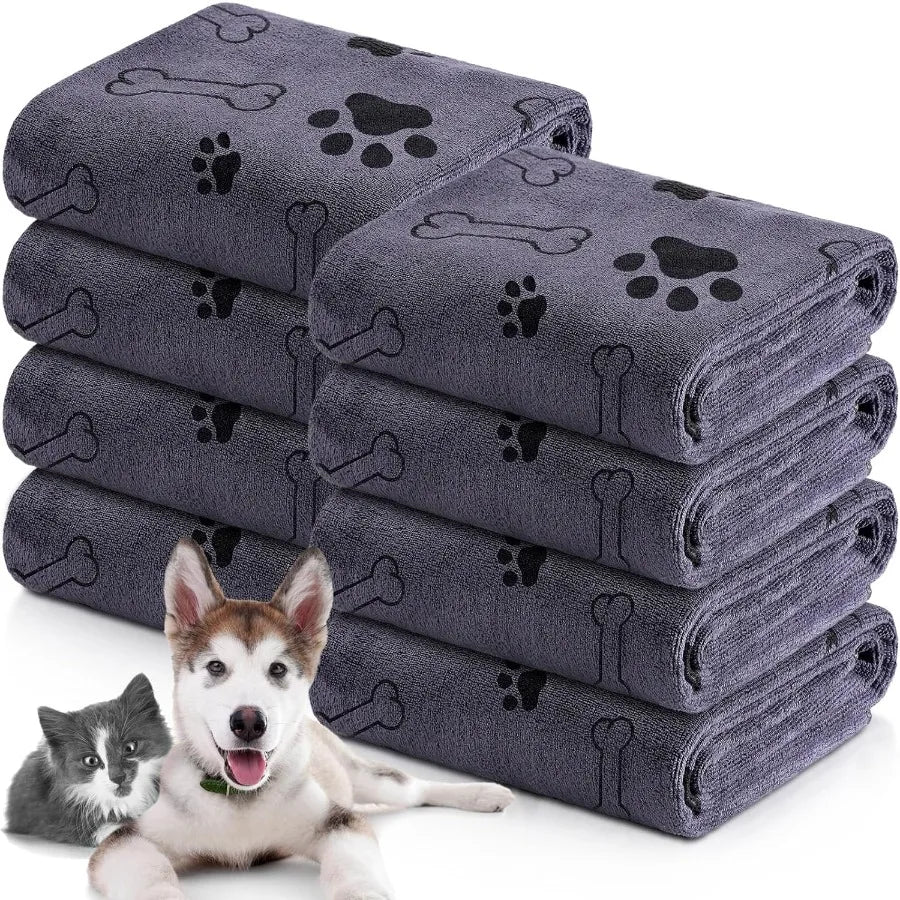 8 Pcs Dog Towels for Drying Dogs Cats Pet Towels Bulk Puppy Microfiber Quick Drying Paw Bath Bathing Supplies Absorbent for Med