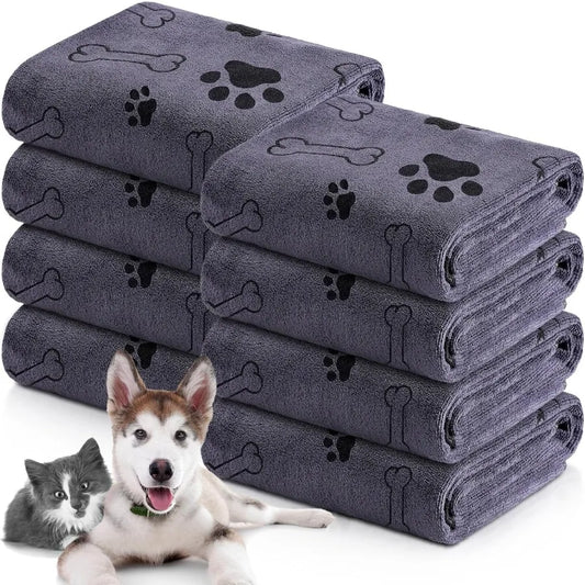 8 Pcs Dog Towels for Drying Dogs Cats Pet Towels Bulk Puppy Microfiber Quick Drying Paw Bath Bathing Supplies Absorbent for Med
