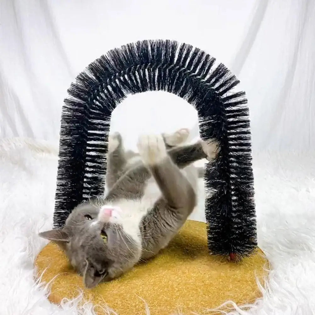 Fur Grooming Cat Toy Cat Arch Self Groomer Massager Brush Interactive Kitten Toys Cat Rubbing Post for Indoor Kitten & Small Dog