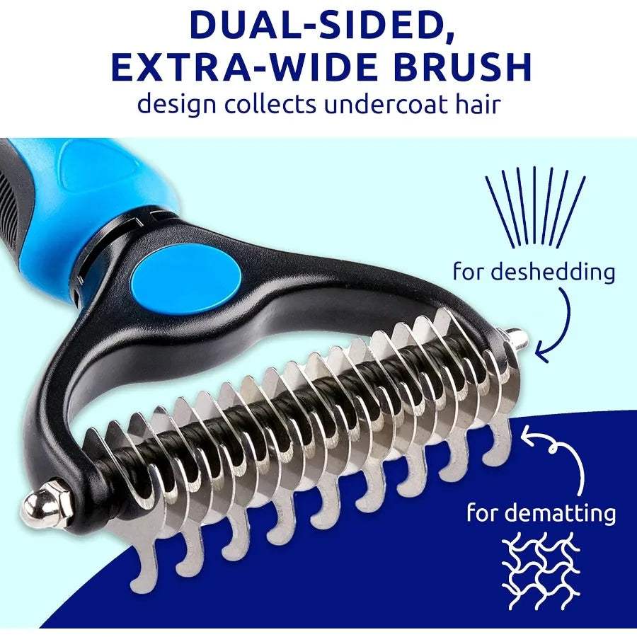 Deshedding Brush DoubleSided Undercoat Rake for Dogs Cats Shedding Comb and Dematting Tool for Grooming Extra Wide Ideal for Da