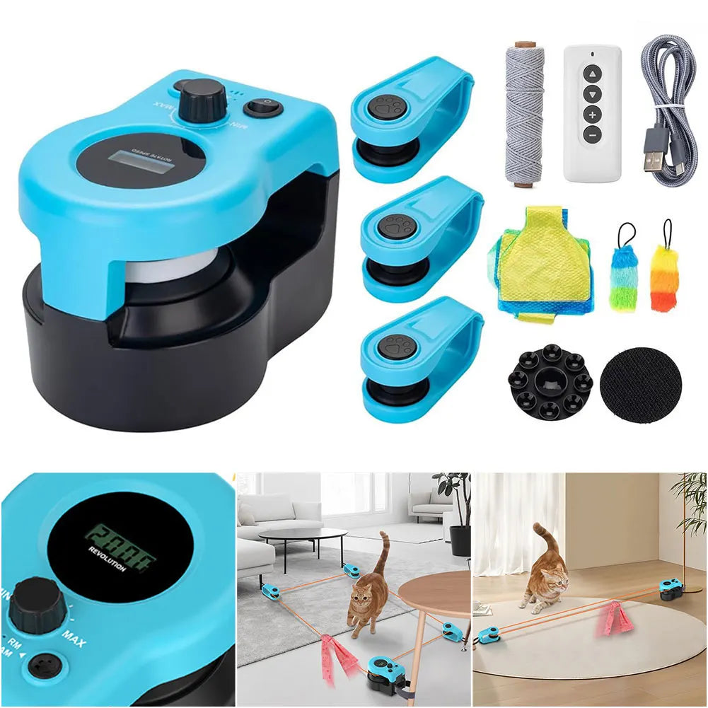 Interactive Cat Toy Chase Run Exercise Mental Stimulation Cat Feather Toy Treadmill Kitten Toy for Bored Kitten Puppy Play