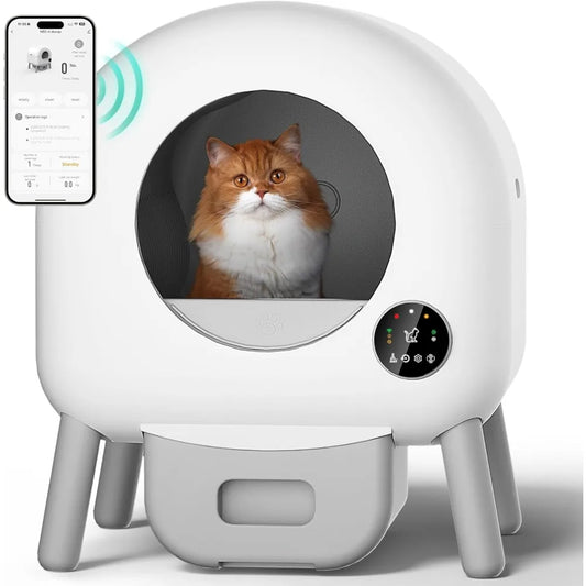 Cleaning Litter Box, Automatic Cat Litter Box for Multiple Cats, App Control and Safety Protection, 1 Roll Litter Bags