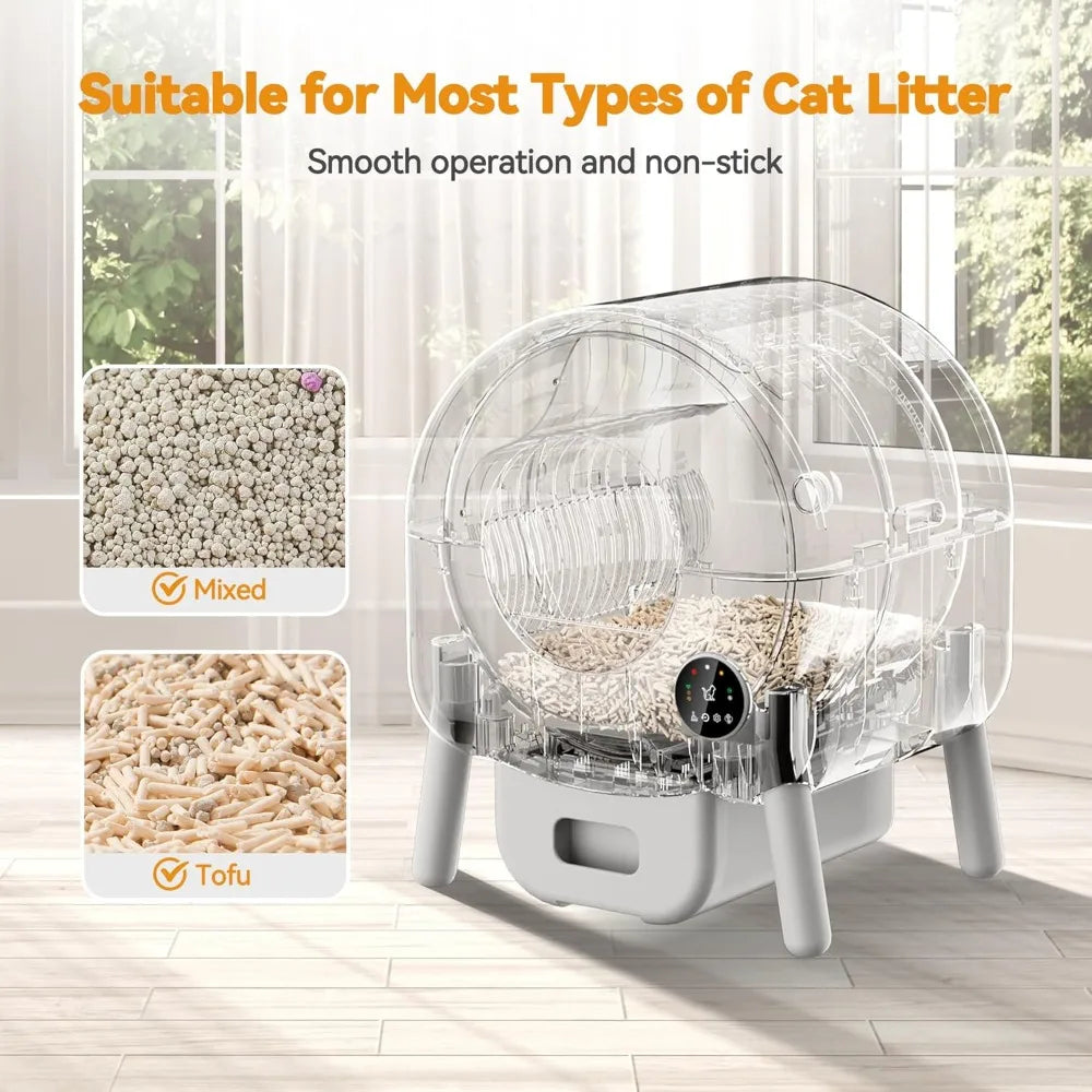Cleaning Litter Box, Automatic Cat Litter Box for Multiple Cats, App Control and Safety Protection, 1 Roll Litter Bags